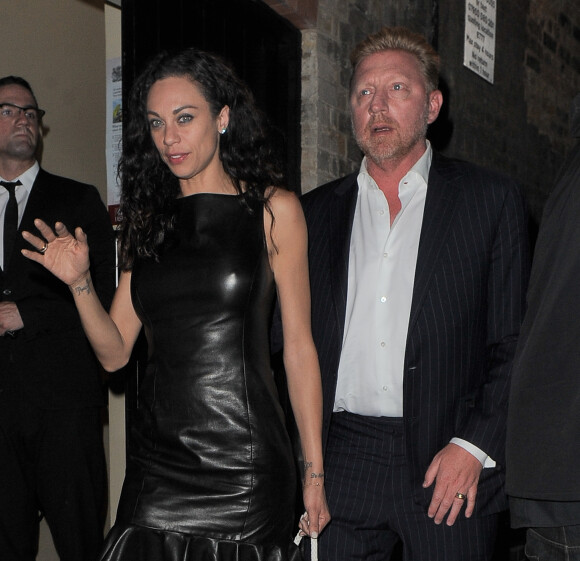 Boris Becker et sa femme Lilly Kerssenberg à la sortie du Chiltern Firehouse à Londres, le 2 juillet 2014, après un dîner avec Tamara Beckwith