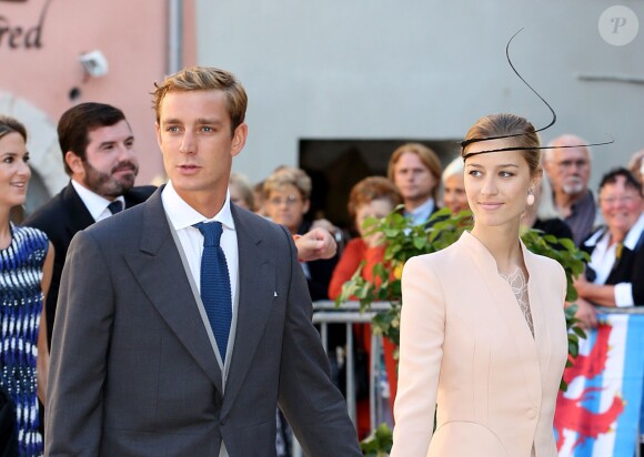 Pierre Casiraghi et Beatrice Borromeo - Arrivées des invités au mariage religieux du prince Félix de Luxembourg et Claire Lademacher en la basilique Sainte-Marie-Madeleine de Saint-Maximin-la-Sainte-Baume en France le 21 septembre 2013.