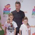 David Beckham, ses enfants Cruz Beckham et Romeo Beckham lors des Nickelodeon Kids' Choice Sports Awards à Los Angeles, le 17 juillet 2014.