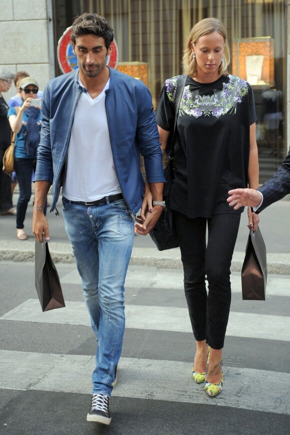 Federica Pellegrini et son fiancé Filippo Magnini à Milan le 14 juillet 2014