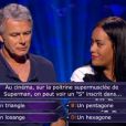Franck Dubosc et Amel Bent participent Qui veut gagner des millions ? sur TF1, le samedi 19 juillet 2014.