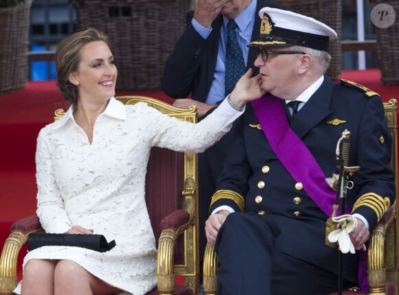 La princesse Claire et le prince Laurent de Belgique lors du défilé militaire de la fête nationale, à Bruxelles, le le 21 juillet 2014.