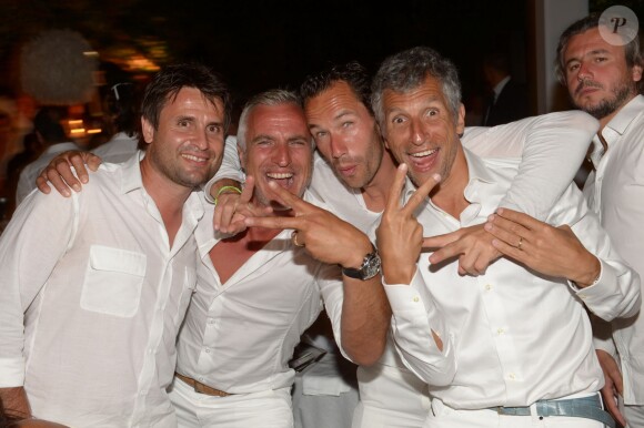 Fabrice Santoro, David Ginola, Nagui lors de la 19e Soirée Blanche, le 14 juillet 2014 aux Moulins de Ramatuelle.