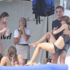 Sylvester Stallone en vacances avec sa femme Jennifer Flavin et leurs filles Sophia Rose, Sistine Rose et Scarlet Rose sur un magnifique yacht à Saint-Jean-Cap-Ferrat dans le sud de la France, le 26 juillet 2014.