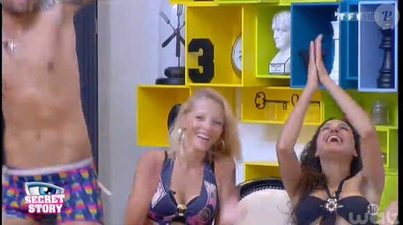 Joanna, Leila et Aymeric dans la quotidienne de Secret Story 8, le jeudi 31 juillet 2014, sur TF1