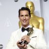 Matthew McConaughey (Oscar du meilleur acteur pour le rôle de Ron Woodroof dans le film "Dallas Buyers Club") - Pressroom - 86e cérémonie des Oscars à Hollywood, le 2 mars 2014.