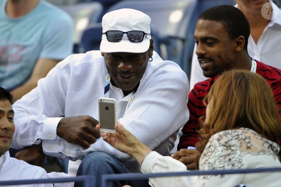 Michael Jordan et Mirka Federer lors du match entre Roger Federer et Marinko Matosevic lors du premier tour de l'US Open au Billie Jean King National Tennis Center de New York le 26 août 2014