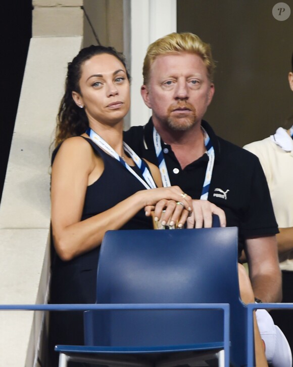 Boris Becker et son épouse Lilly kerssenberg lors de la victoire de Maria Sharapova sur Maria Kirlenko au premier tour de l'US Open à l'USTA Billie Jean King National Tennis Center de New York le 26 août 2014