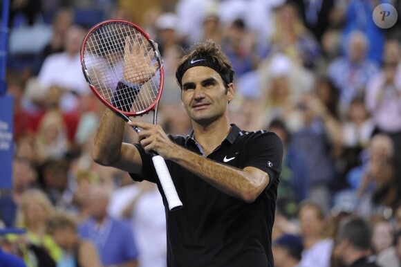 Roger Federer après sa victoire au premier tour de l'US Open sur Marinko Matosevic à l'USTA Billie Jean King National Tennis Center de New York, le 26 août 2014
