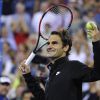 Roger Federer après sa victoire au premier tour de l'US Open sur Marinko Matosevic à l'USTA Billie Jean King National Tennis Center de New York, le 26 août 2014