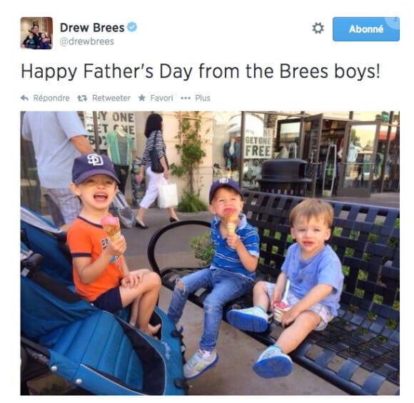 La Fête des Pères 2014 de Drew Brees. Drew Brees, quarterback star des Saints de La Nouvelle-Orléans en NFL, et sa femme Brittany ont accueilli le 25 août 2014 leur quatrième enfant, une petite fille.