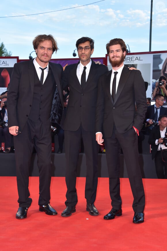 Michael Shannon, Ramin Bahrani et Andrew Garfield - Première du film "99 Homes" lors du 71e festival international du film de Venise, le 29 août 2014.