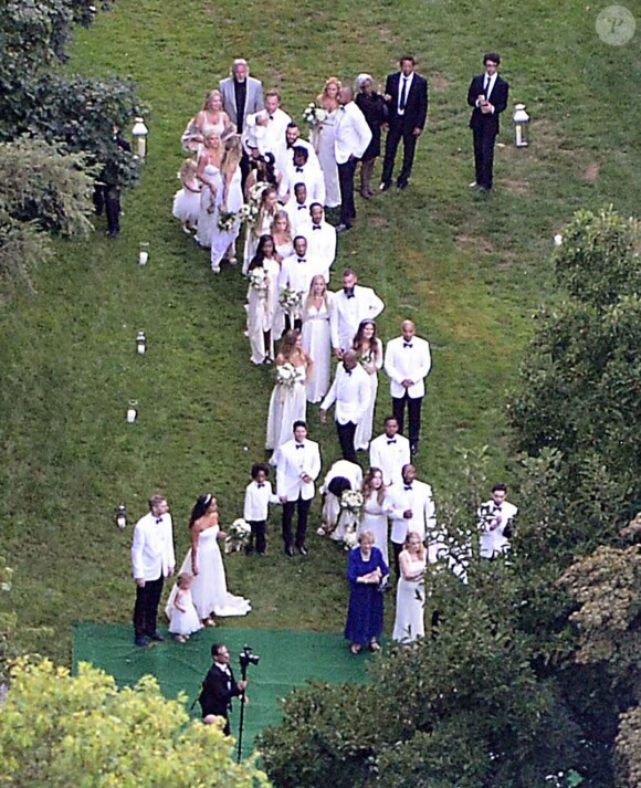 Exclusif - Jessica Simpson, Ace Johnson, Eric Johnson, Maxwell Johnson, Donald Faison, CaCee Cobb - Mariage de Ashlee Simpson et Evan Ross (fils de Diana) dans la maison de Diana Ross à Greenwich dans le Connecticut, le 30 août 2014.