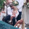 Exclusif - Jessica Simpson, Ace Johnson, Eric Johnson et Maxwell Johnson - Mariage de Ashlee Simpson et Evan Ross (fils de Diana) dans la maison de Diana Ross à Greenwich dans le Connecticut, le 30 août 2014.