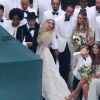 Exclusif - Evan Ross, Ashlee Simpson avec son fils, Bronx Wentz, lors de leur mariage dans la maison de Diana Ross à Greenwich dans le Connecticut, le 30 août 2014.