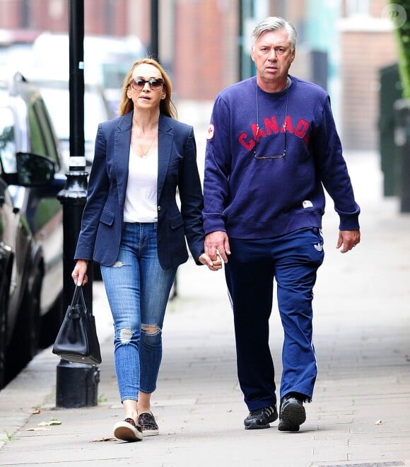 Le coach Carlo Ancelotti et sa femme Mariann Auger à Londres, le 8 septembre 2014