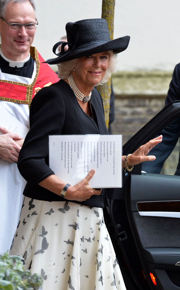Camilla Parker Bowles, duchesse de Cornouailles, le 11 septembre 2014 à l'église Saint Paul de Londres lors du service religieux à la mémoire de Mark Shand, décédé en avril 2014.