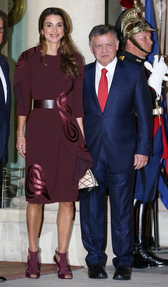 La reine Rania et le roi Abdullah II de Jordanie étaient reçus le 17 septembre 2014 à l'Elysée par le président François Hollande pour un dîner de travail.