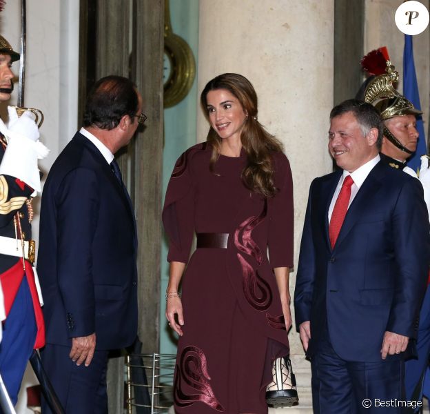 La reine Rania de Jordanie et le roi Abdullah II de Jordanie étaient reçus le 17 septembre 2014 à l'Elysée par le président François Hollande pour un dîner de travail.