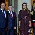  Rania et Abdullah II de Jordanie étaient accueillis le 17 septembre 2014 à l'Elysée par le président François Hollande pour un dîner de travail. 