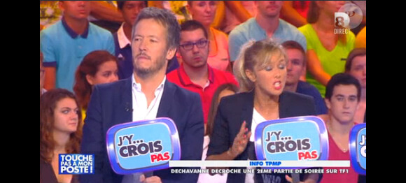 Jean-Luc Lemoine et Enora Malagré dans Touche pas à mon poste, le jeudi 18 septembre 2014 sur D8.