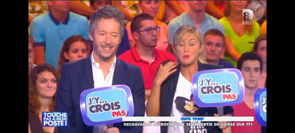 Jean-Luc Lemoine et Enora Malagré dans Touche pas à mon poste, le jeudi 18 septembre 2014 sur D8.