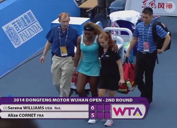 Serena Williams, victime d'un malaise lors du tournoi de Wuhan, le 23 septembre 2014