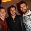 Lucas Digne, Michaël Youn et Salvatore Sirigu - Soirée de lancement du jeu vidéo "FIFA 2015" à l'Opéra Garnier Restaurant à Paris le 22 septembre 2014.