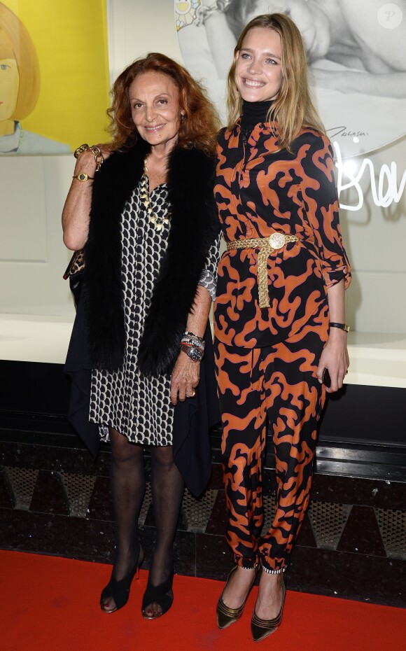 Exclusif - Diane von Fürstenberg et la sublime russe Natalia Vodianova - Les Galeries Lafayette lancent la Fashion Week avec Diane von Fürstenberg lors du vernissage de l'exposition "Fashion Icons" devant la vitrine boulevard Haussmann à Paris, le 24 septembre 2014.
