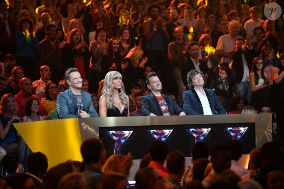 David Hallyday, Cathy Guetta, Morgan Serrano et Cali - Emission "Rising Star" sur M6. Le 25 septembre 2014.