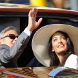  George Clooney et son &eacute;pouse Amal Alamuddin quittant l'h&ocirc;tel Cipriani pour se rendre au palais de Ca Farsetti &agrave; Venise, le 29 septembre 2014 pour leur mariage civil &agrave; la mairie de Venise qui va officialiser la c&eacute;r&eacute;monie de samedi soir. 