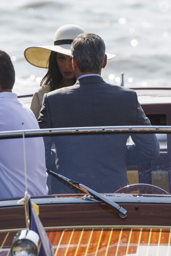 George Clooney et sa femme Amal Alamuddin quittant Venise, le 29 septembre 2014 après leur mariage civil et les cérémonies qui ont précédé