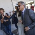 George Clooney et sa femme Amal Alamuddin quittant Venise, le 29 septembre 2014 après leur mariage civil et les cérémonies qui ont précédé