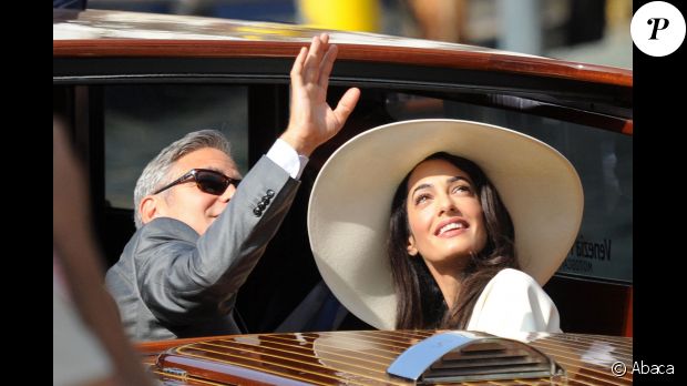 George Clooney et son épouse Amal Alamuddin quittant Venise, le 29 septembre 2014 après leur mariage civil à la mairie de Venise