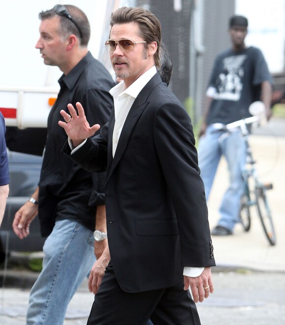 Brad Pitt en tournage à New York le 31 août 2014.
