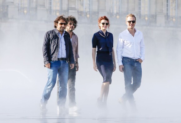 Exclusif - Le jury de la Nouvelle Star: André Manoukian, Yarol Poupaud, Elodie Frégé et Sinclair pendant le tournage à Bordeaux, France le 15 Septembre 2014