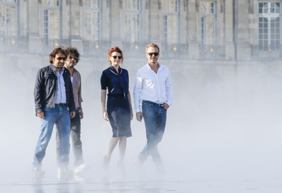 Exclusif - Le jury de la Nouvelle Star: André Manoukian, Yarol Poupaud, Elodie Frégé et Sinclair pendant le tournage à Bordeaux, France le 15 Septembre 2014