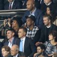  Beyonc&eacute;, Jay Z, David Beckham, Fabio Cannavaro, Patrick Bruel et sa compagne Caroline, Jean Sarkozy, Jamel Debbouze et Lilian Thuram - Match PSG-Barcelone de la Ligue des Champions au parc des princes &agrave; Paris le 30 septembre 2014. Le PSG &agrave; remport&eacute; le match sur le score de 3-2. 