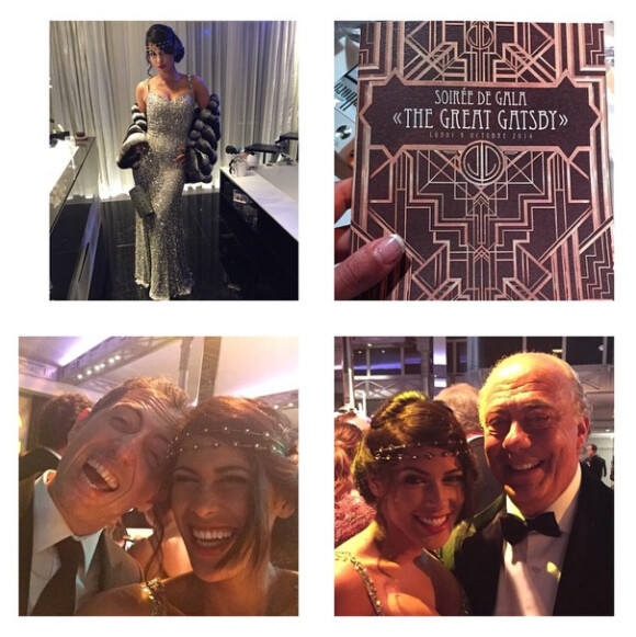 Ayem Nour étincellante et sexy pour la soirée de charité Gatsby à Monaco, le 7 octobre 2014. Ici, avec Gad Elmaleh et De Grisogono