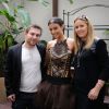 Ludivine Sagna entourée lors de l'essayage de sa robe à l'Hôtel Best Western Premier Trocadéro La Tour le 6 Octobre 2014 pour le defilé du 20e Salon du Chocolat à Paris