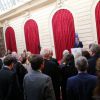François Hollande - Cérémonie de remise des insignes de Grand Officier de la Légion d'honneur à Gilles Jacob par le président de la République au palais de l'Elysée le 9 octobre 2014.