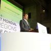 Arnold Schwarzenegger prononce son dicours à l'occasion du "Sommet des régions pour le climat, au Palais d'Iéna à Paris le 11 octobre 2014
