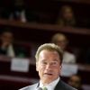 Arnold Schwarzenegger lors de son discours à l'occasion du premier "Sommet des Régions pour le climat" à Paris, le 11 octobre 2014