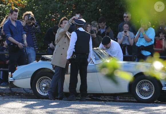 Tournage d'une scène du nouveau clip du groupe "One Direction" à Londres, le 28 octobre 2014.