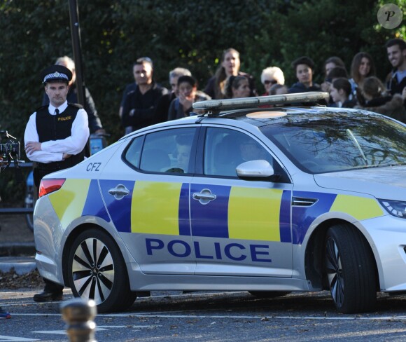 Tournage d'une scène du nouveau clip du groupe "One Direction" à Londres, le 28 octobre 2014.