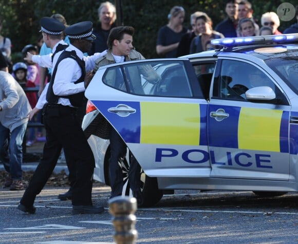 Tournage d'une scène du nouveau clip du groupe "One Direction" à Londres, le 28 octobre 2014.