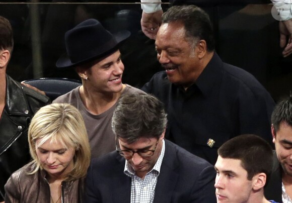 Justin Bieber and Reverend Jesse Jackson watch the New York Knicks play the Chicago Bulls at Madison Square Garden in New York City, NY, USA on October 29, 2014. Photo by John Angelillo/UPI/ABACAPRESS.COM30/10/2014 - New York City