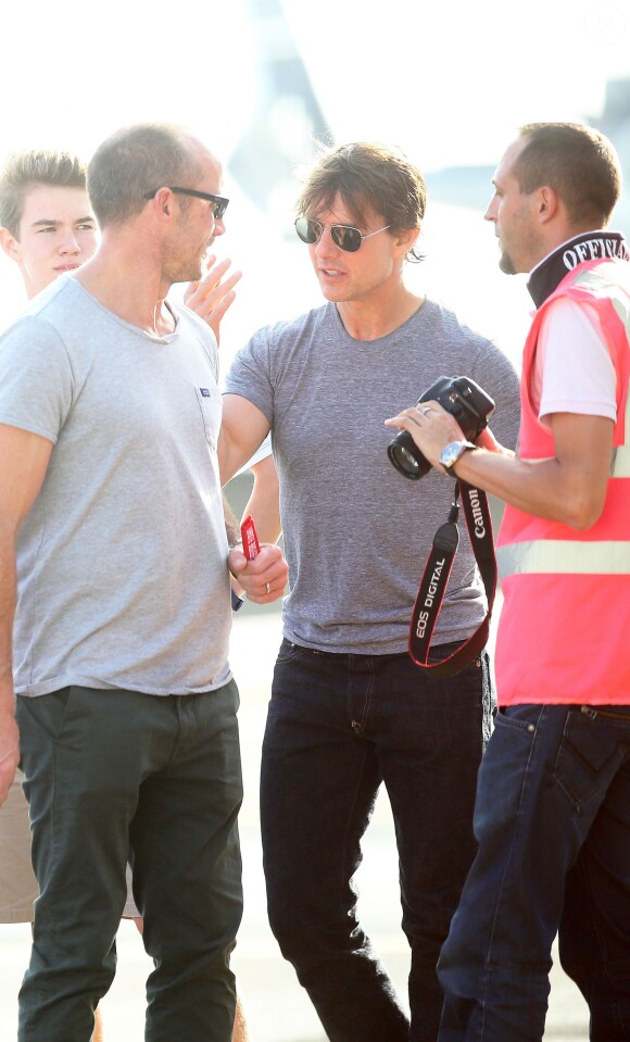 Exclusif - Tom Cruise fait des repérages pour le tournage du film "Mission Impossible 5", accompagné de Wade Eastwood, l'un des plus grands cascadeurs, à Monaco, le 10 octobre 2014. Tom Cruise est arrivé à Monaco jeudi soir en hélicoptère et est reparti le lendemain en fin de journée.