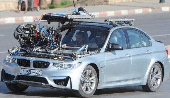 Exclusif - Tom Cruise à bord d'une BMW avec Simon Pegg, tourne une scène du film "Mission Impossible 5" à Rabat au Maroc le 25 septembre 2014.