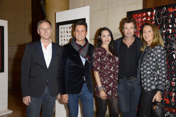 Exclusif - Christophe Dardeau et sa femme Candice Hugo et Nicole Coullier - Vernissage de l'exposition "Visa" de Christophe Dardeau à la galerie Breheret à Paris, le 4 novembre 2014.